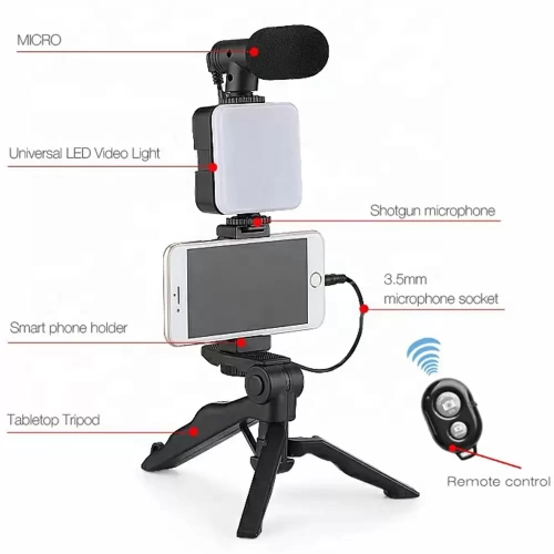 Portable Tripod Live Broadcast Set Vlog Camera Photography Video Making Kit with Mic and Wireless Remote (4)