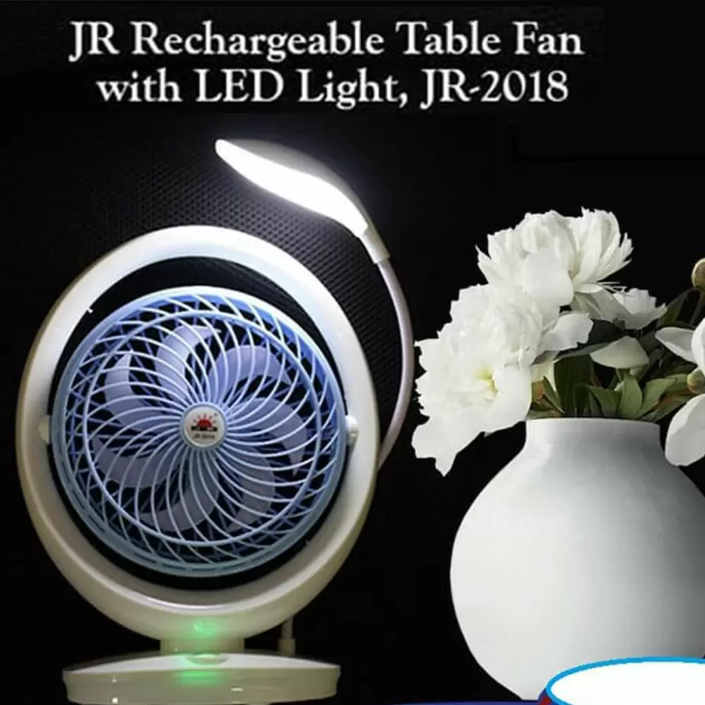 Rechargeable 7 Inch Table Fan with 21 LED Light JR-2018 AC and DC Fan with Light