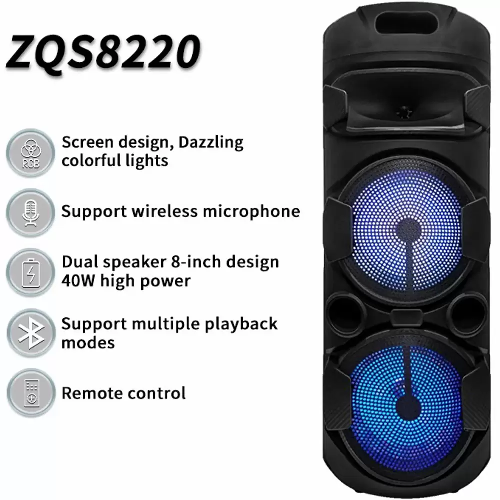 80w Rechargeable Super Bass ZQS-8220 Bluetooth Big Speaker With Remote And Wireless Mic (4)