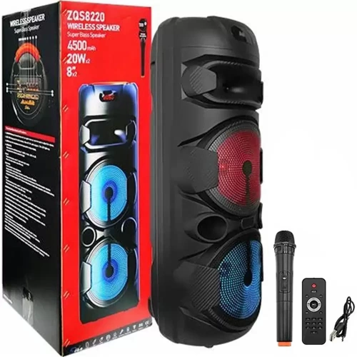 80w Rechargeable Super Bass ZQS-8220 Bluetooth Big Speaker With Remote And Wireless Mic
