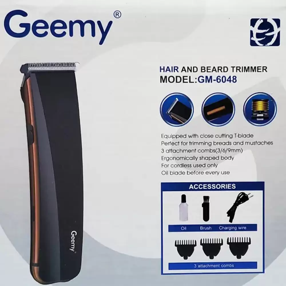 Geemy GM-6048 Professional Rechargeable Hair and Beard Trimmer with Stainless Steel Blade (2)