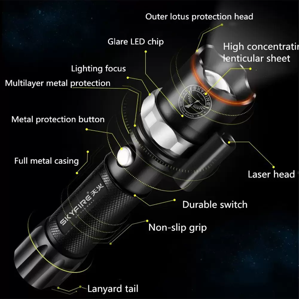 Rechargeable LED Multifunction Flashlight Metal Torch with Laser Pointer Heavy Duty Flash Light (13)
