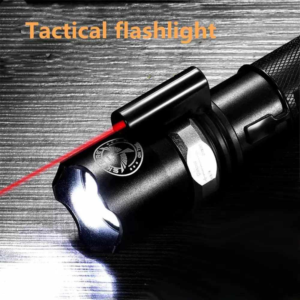 Rechargeable LED Multifunction Flashlight Metal Torch with Laser Pointer Heavy Duty Flash Light (3)