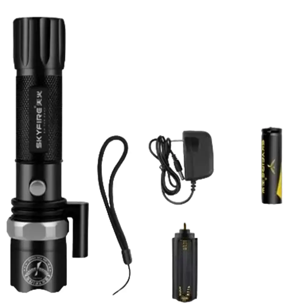 Rechargeable LED Multifunction Flashlight Metal Torch with Laser Pointer Heavy Duty Flash Light (8)