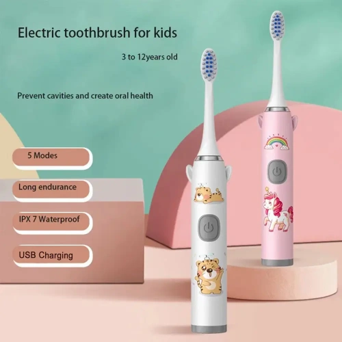 5 Modes Rechargeable Kids Toothbrush Cartoon Pattern Kids With Replace The Toothbrush Head Ultrasonic Electric Toothbrush