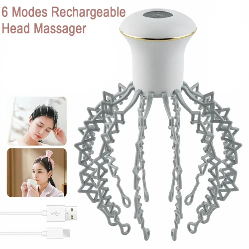 6 Modes Rechargeable Electric Head Massager Vibration Head Scratcher 12-Claws Head Massager For Relieve Head Fatigue Scalp Relaxation