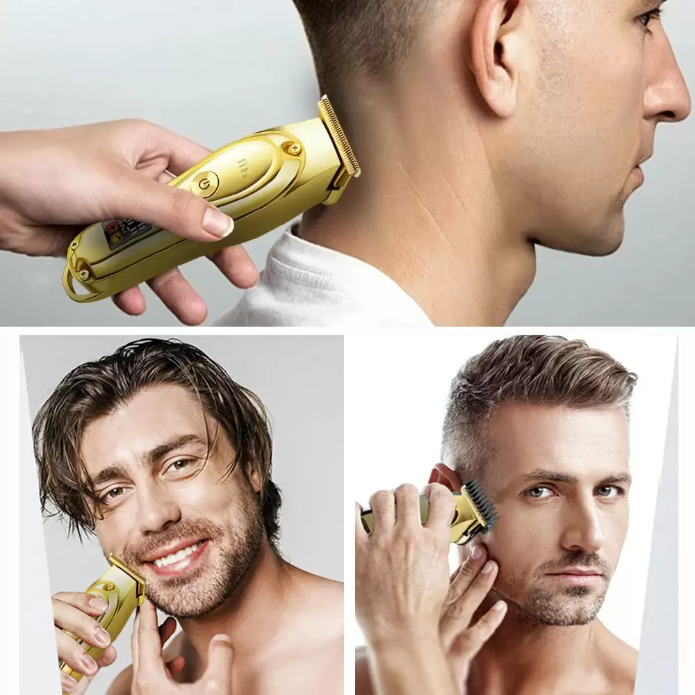 Rechargeable HTC AT-176 Metal T-Blade Hair Clipper with LED Display Golden Color Blade New Patent Design Hair and Beard Trimmer (1)