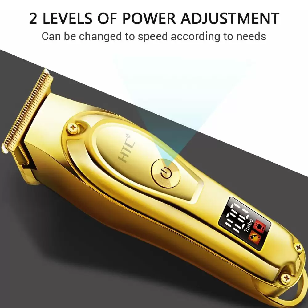 Rechargeable HTC AT-176 Metal T-Blade Hair Clipper with LED Display Golden Color Blade New Patent Design Hair and Beard Trimmer (4)