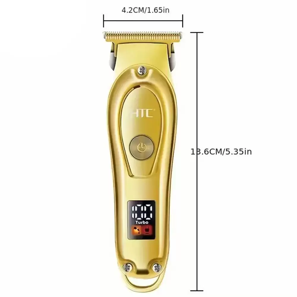 Rechargeable HTC AT-176 Metal T-Blade Hair Clipper with LED Display Golden Color Blade New Patent Design Hair and Beard Trimmer (7)