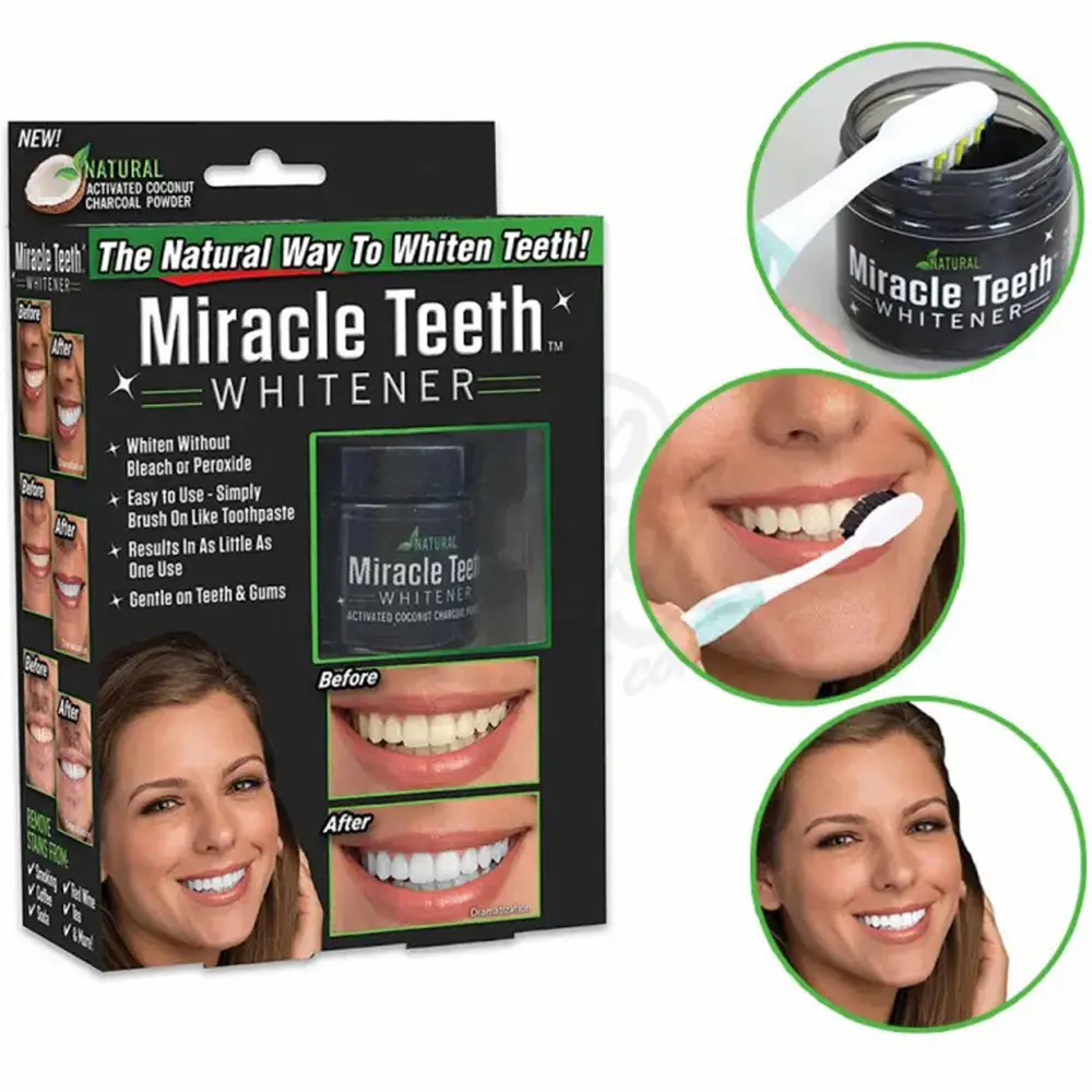 Miracle Teeth Whitener Natural Whitening Coconut Charcoal Powder