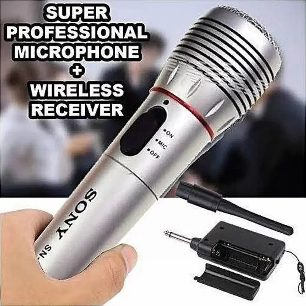2 in 1 Sony NC-650 Wireless Professional Microphone with Wireless Receiver and Wire Sony Wired and Bluetooth Microphone