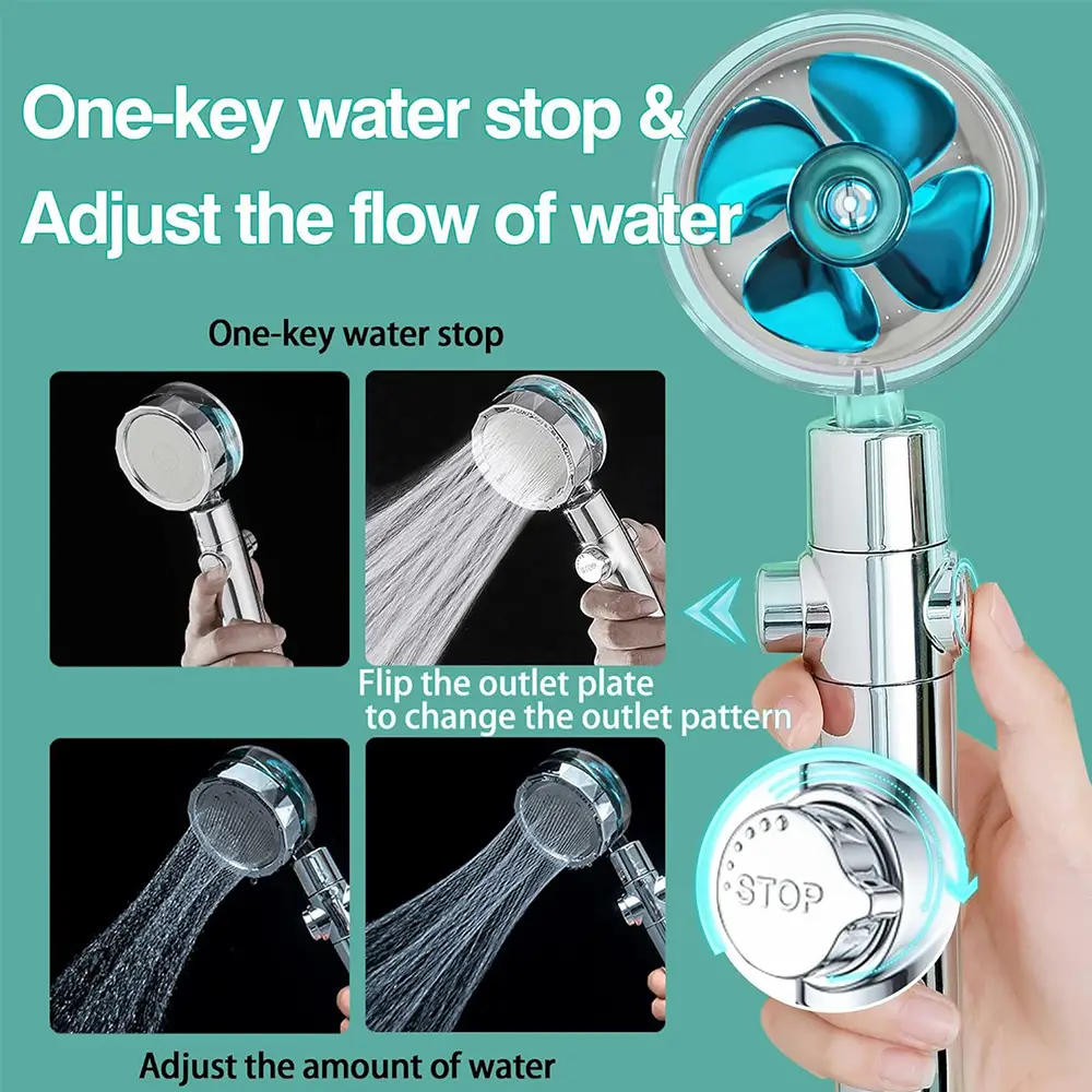 Rotating High Pressure Water Saving Handheld Shower With Filter Jet Head Turbocharged Shower Head