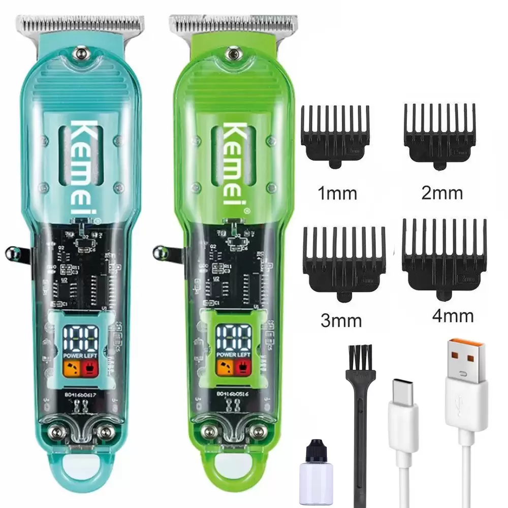 Rechargeable Professional Hair Cutting Machine Hair Clippers Cordless Trimmer Transparent Trimmer with Display