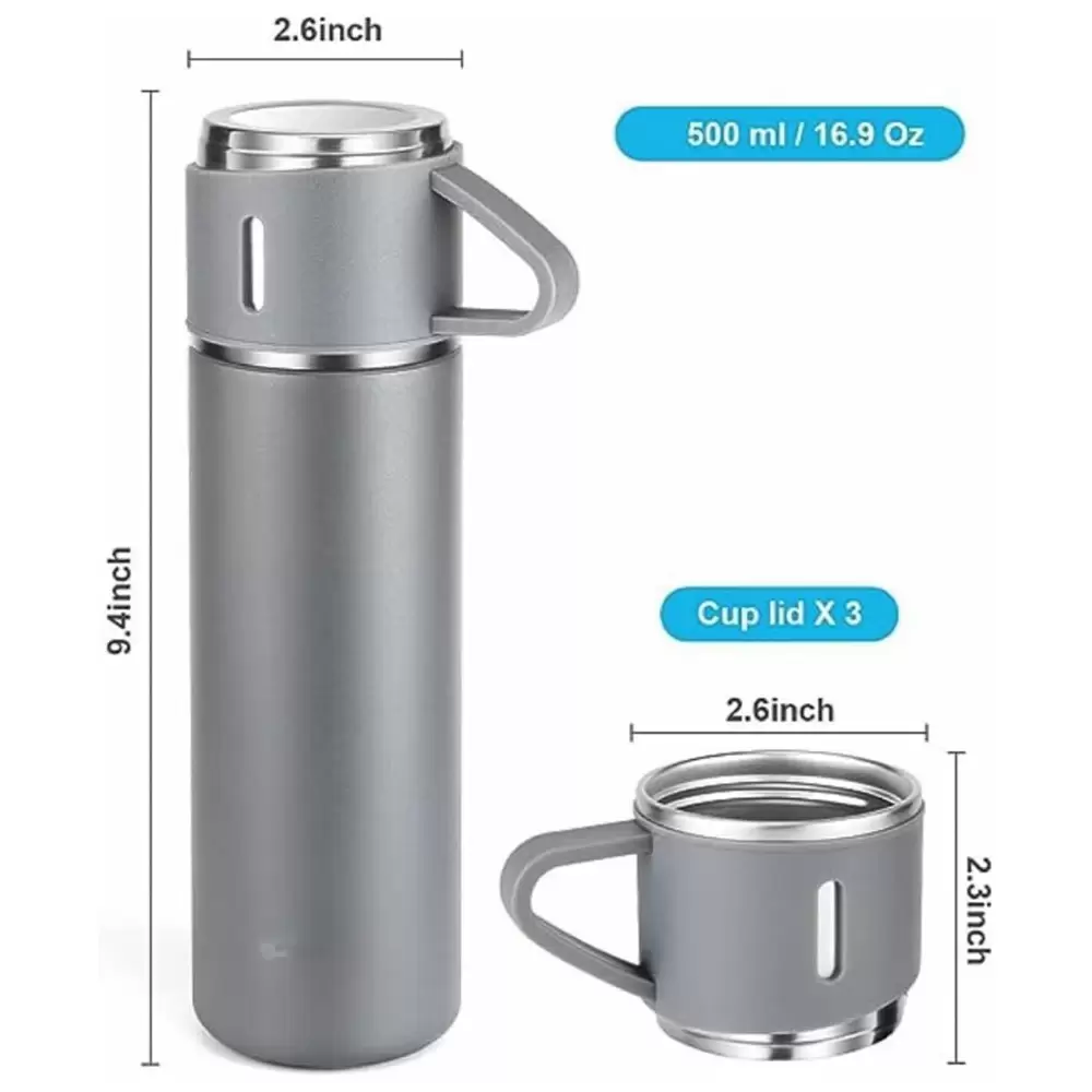 500ml Hot and Cold Stainless Steel Vacuum Flask Bottle with 3 Cups (1)