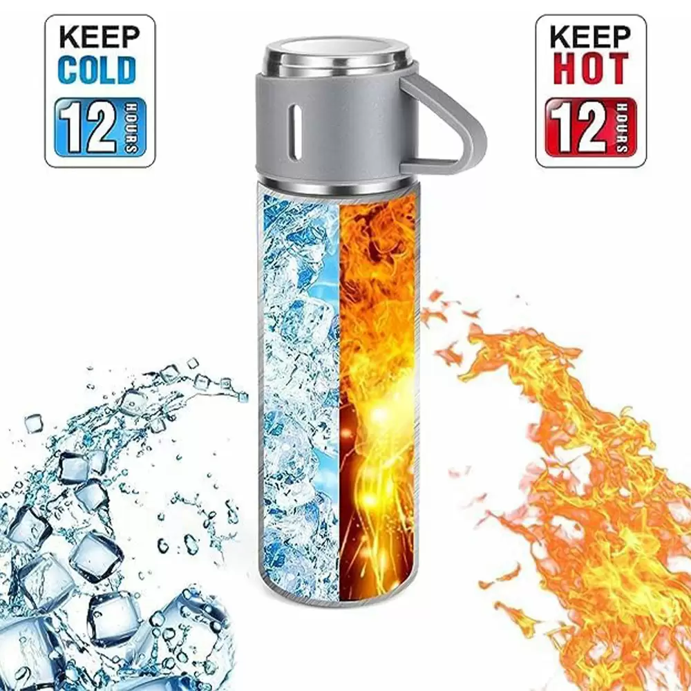 500ml Hot and Cold Stainless Steel Vacuum Flask Bottle with 3 Cups (2)