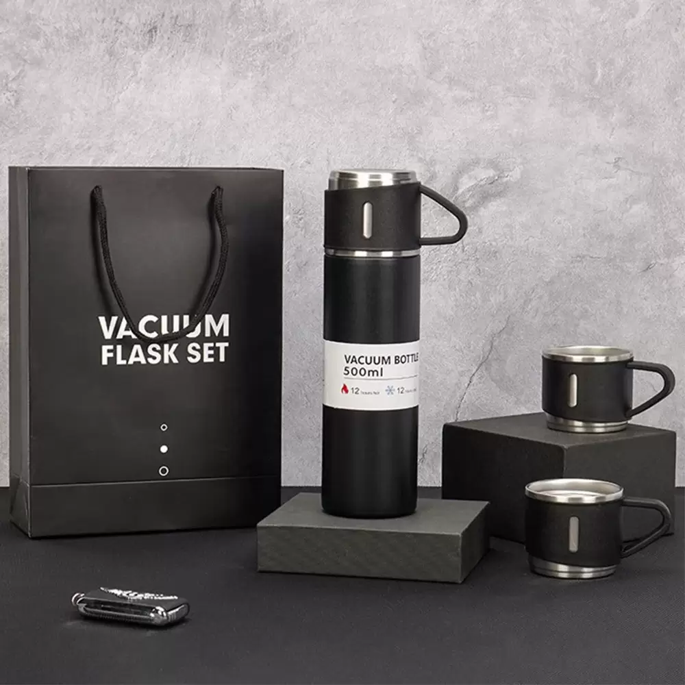 500ml Hot and Cold Stainless Steel Vacuum Flask Bottle with 3 Cups