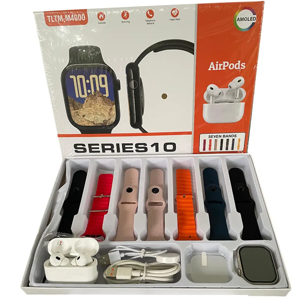 Series 10 TLTM-M4000 Smartwatch with Airpods & 7 Straps